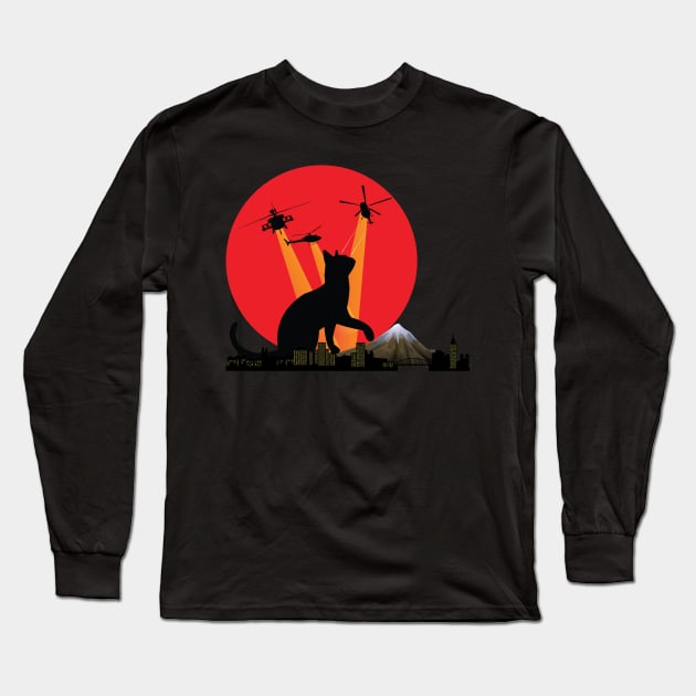 Cat Kitty Lover Funny Catzilla Japanese Monster Long Sleeve T-Shirt by XOZ